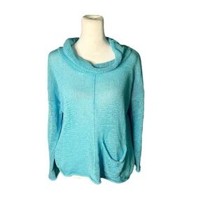 PURE Handknit Linen Blend Cowl Neck Sweater Size XS